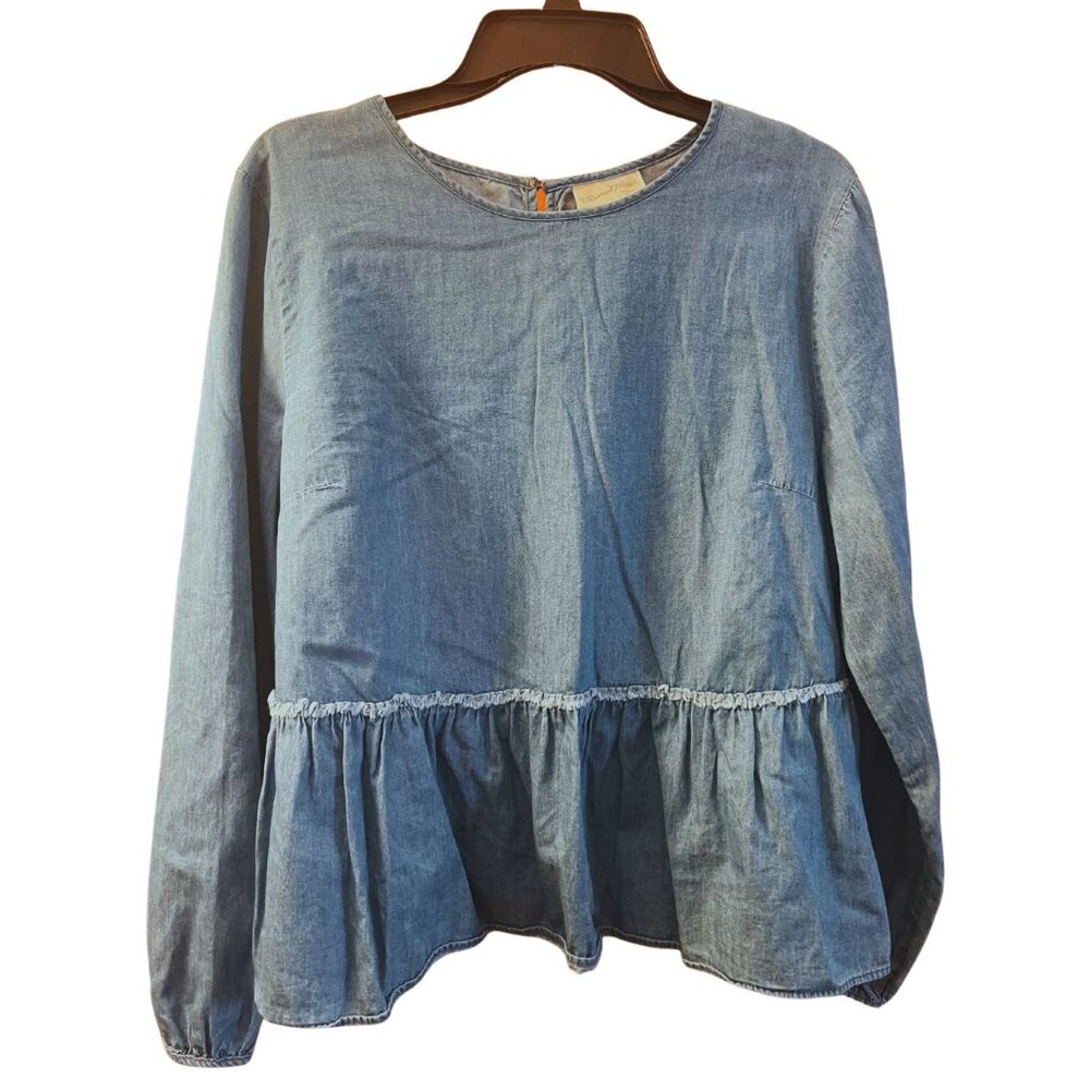 Chambray Large Denim Peplum Style Blouse